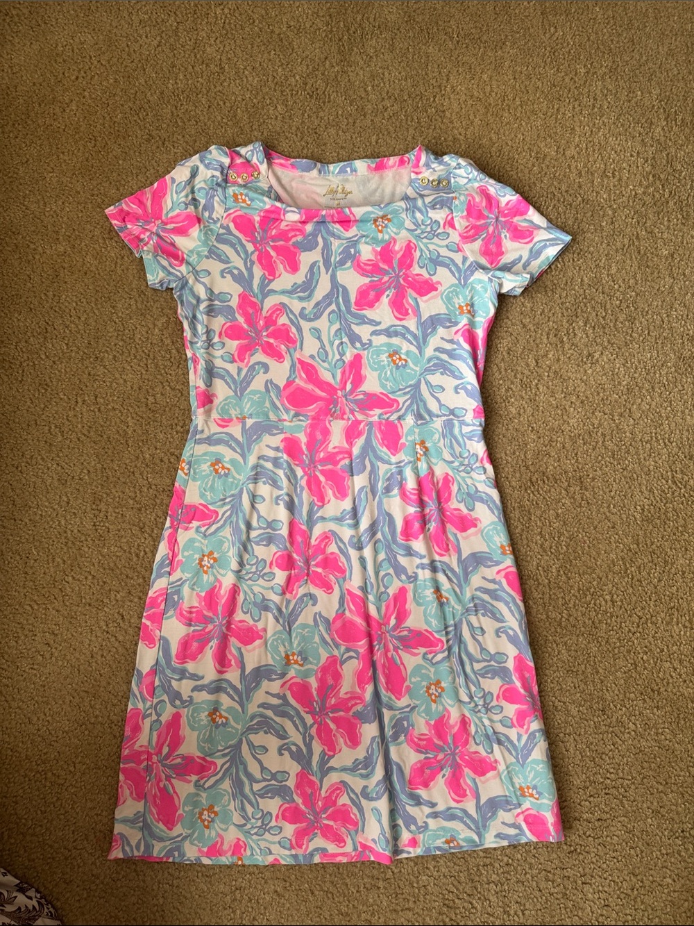 Lilly Pulitzer Pink & Light Blue Floral Short-Sleeve Dress